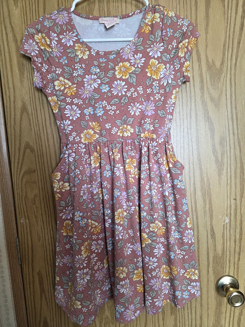 Emma & Sam Rose Mauve Floral Short-Sleeve Fit-and-Flare Dress